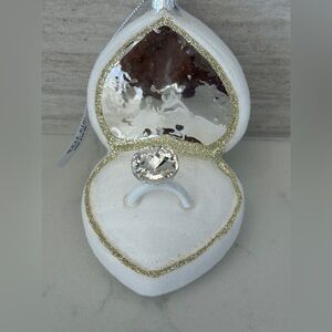 West Elm heartshaped white velvet exterior glitter trim,faux diamond ornamentNWT